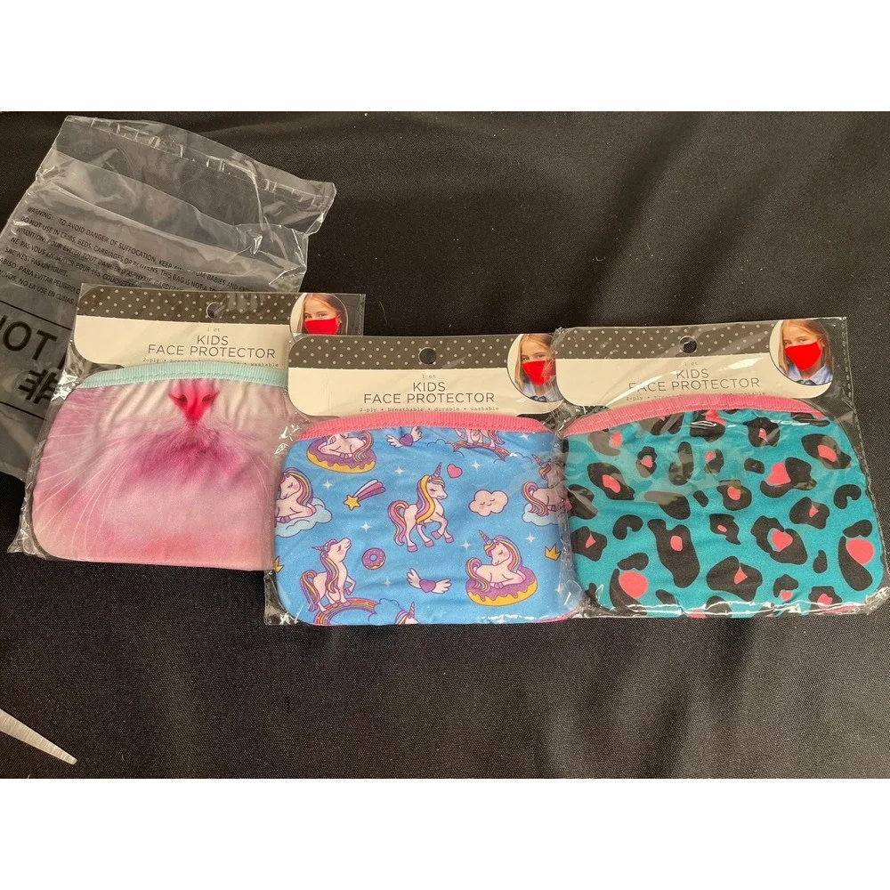 Kids Face Mask Protector 2Ply Breathable Washable Reusable Unicorns Cheetah Pink